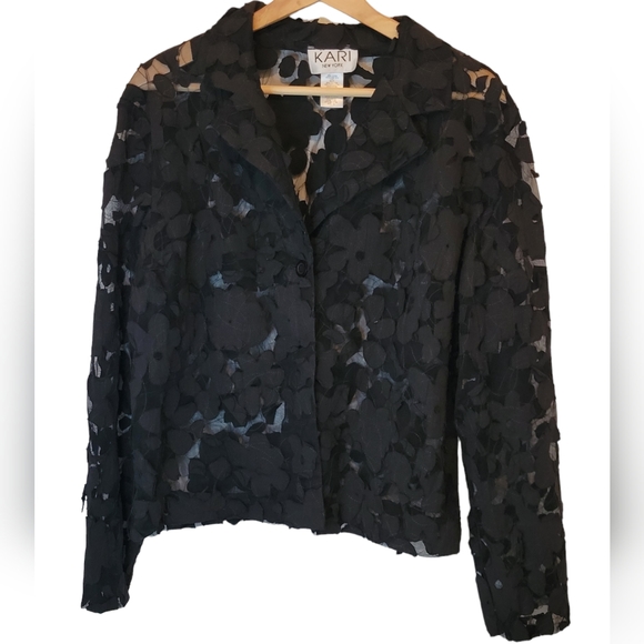 Kari New York Tops - Vintage Kari New York Women's Floral Black Blouse Size 14